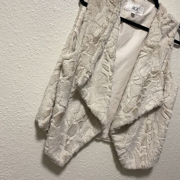 Jack Faux Fur Vest Large Beige l Off White Animal Print open front Tv - Picture 2 of 9